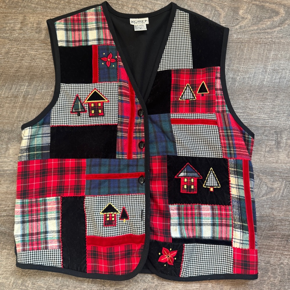 Koret Vintage Ugly Christmas Sweater Party Patchwork Vest Size Petite Small
